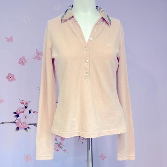 Burberry London Authentic 100% Cotton Pink Long Sleeve Polo Shirt Women's Size S - Picture 3 of 11